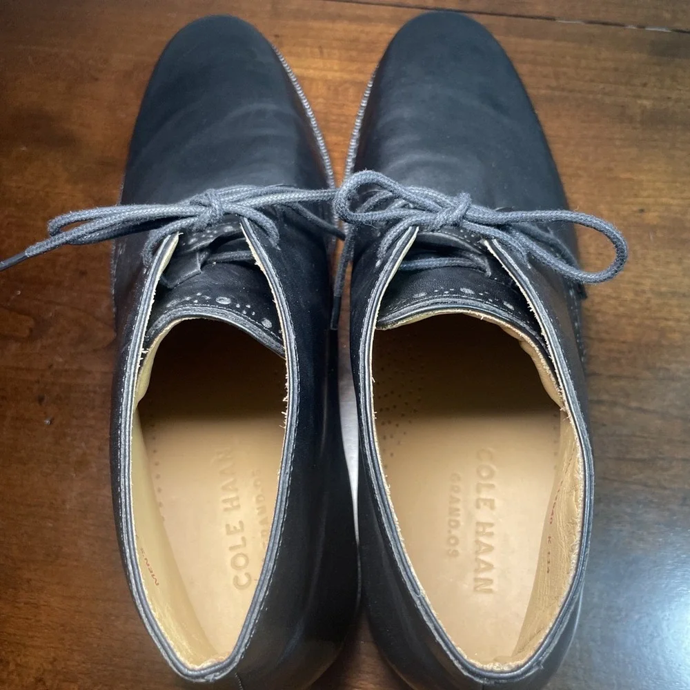 Cole Haan Graydon Chukka Boots Men 7.5  M Black Leather Lace Up 9.5 women NWOB